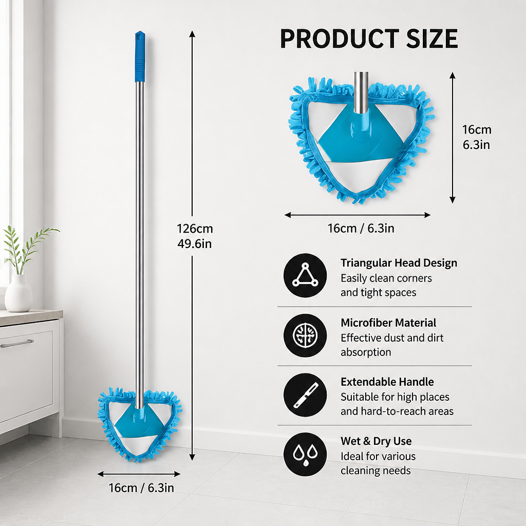 Triangle Extendable Wall Cleaning Mop for Hard to Reach Areas