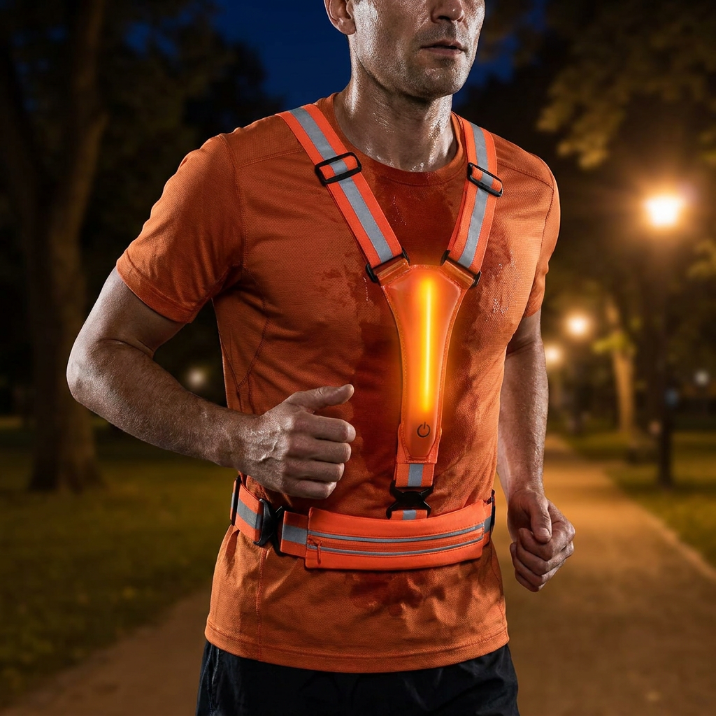 LED Reflective Running Vest with Waterproof Phone Pocket