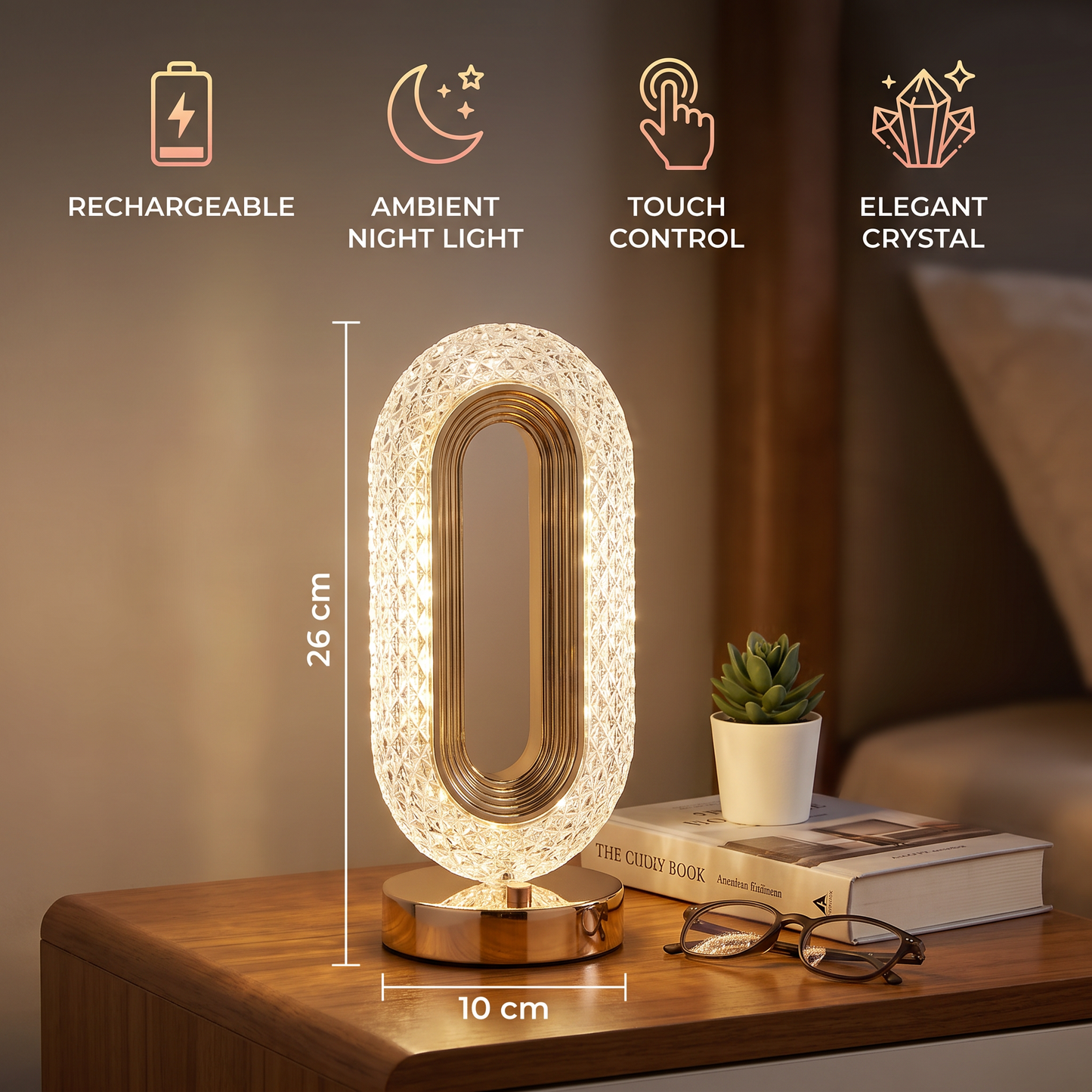 Rechargeable Crystal LED Table Lamp – Elegant Ambient Night Light