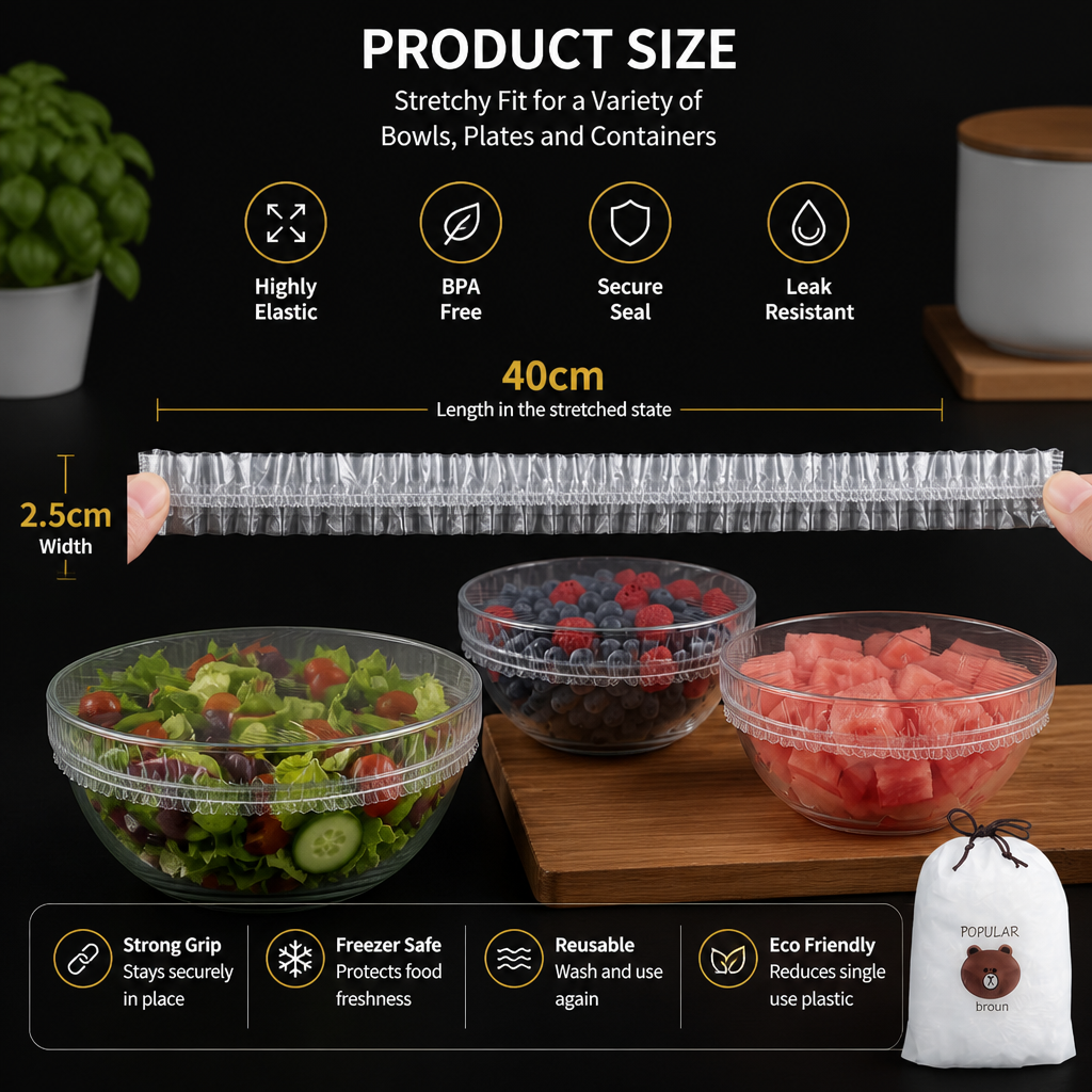 100-Piece Elastic Food Cover Set – Stretch-to-Fit Bowl & Plate Covers
