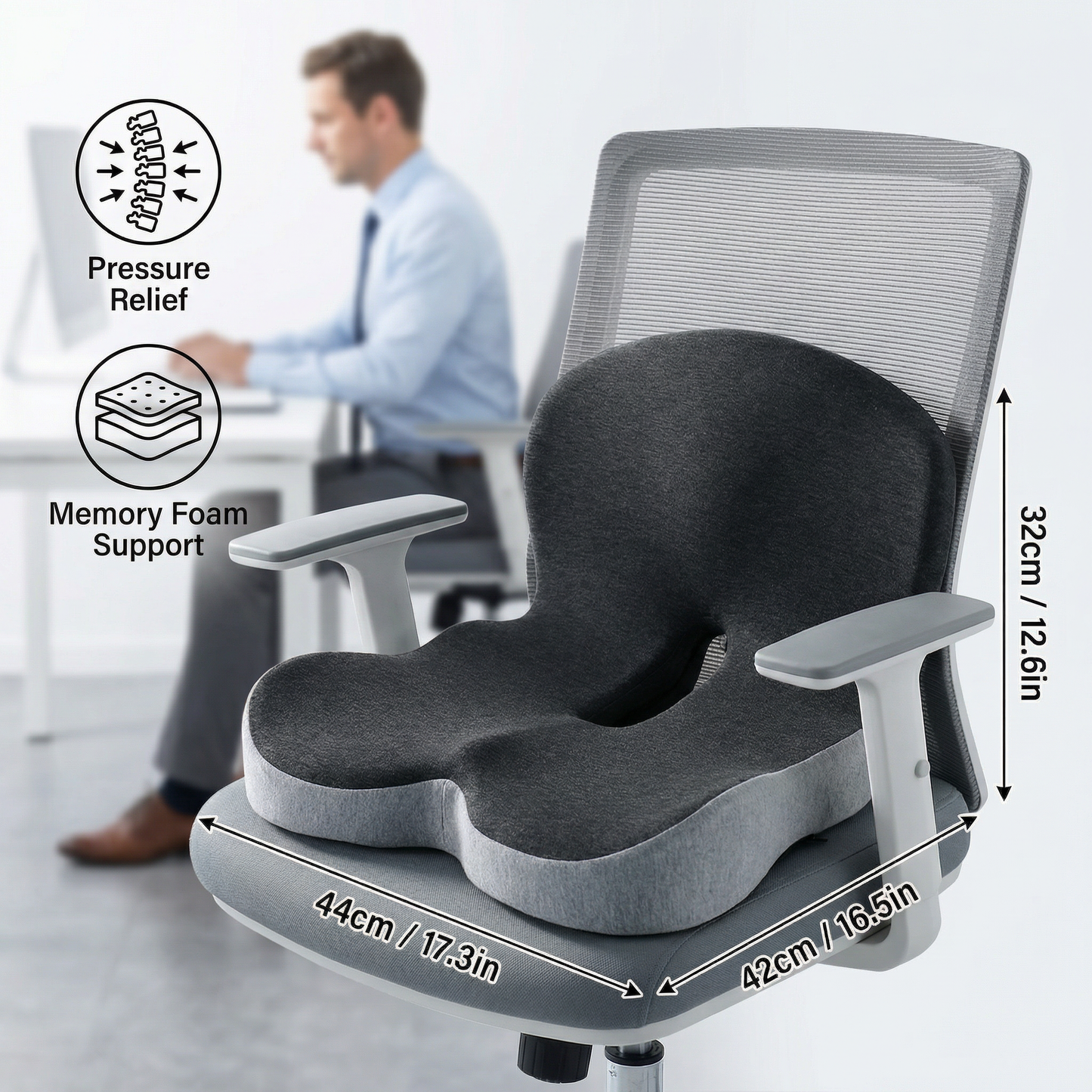 ComfortPlus Orthopaedic Seat Cushion with Pressure Relief Memory Foam