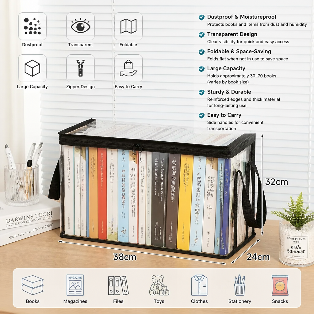 Transparent Storage Box (2 pieces) – Foldable Organizer Against Dust & Clutter