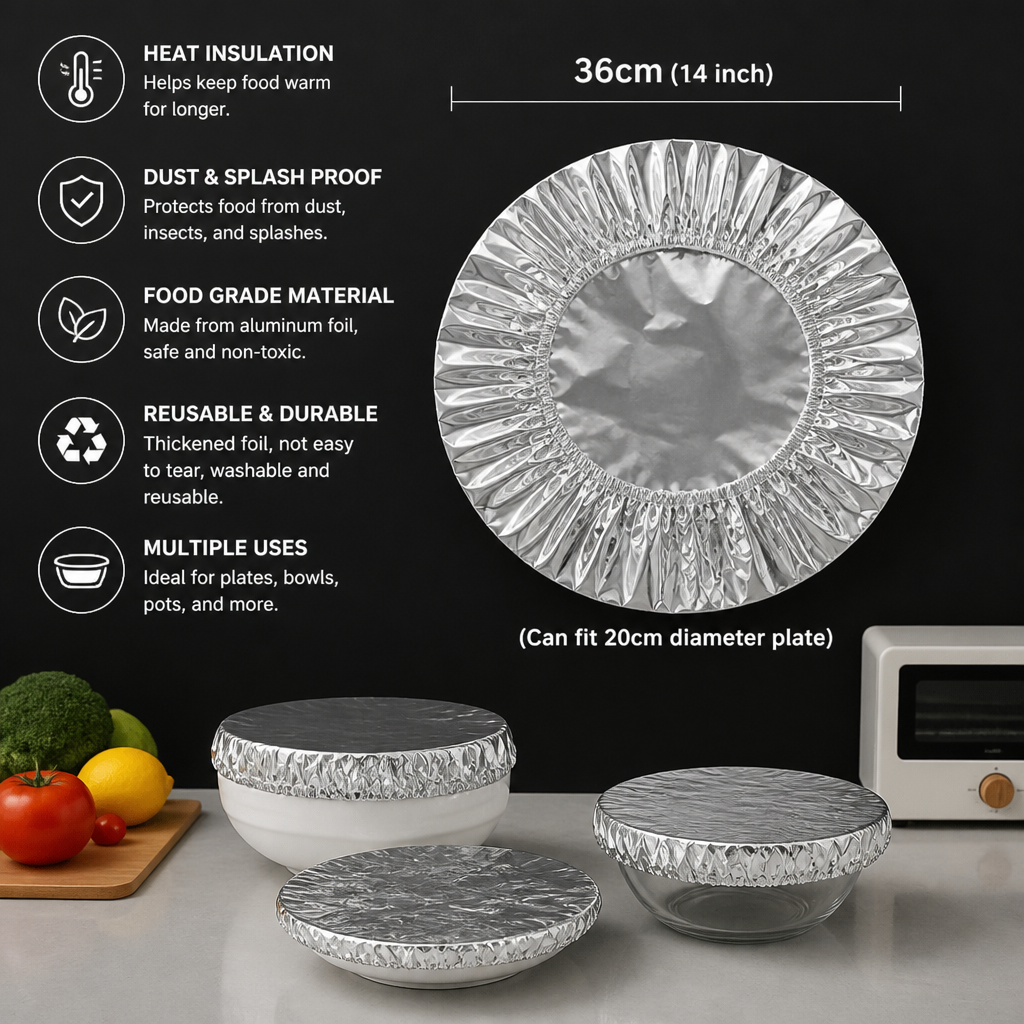 Elastic Aluminum Foil Food Covers – Heat-Insulating Bowl & Plate Covers