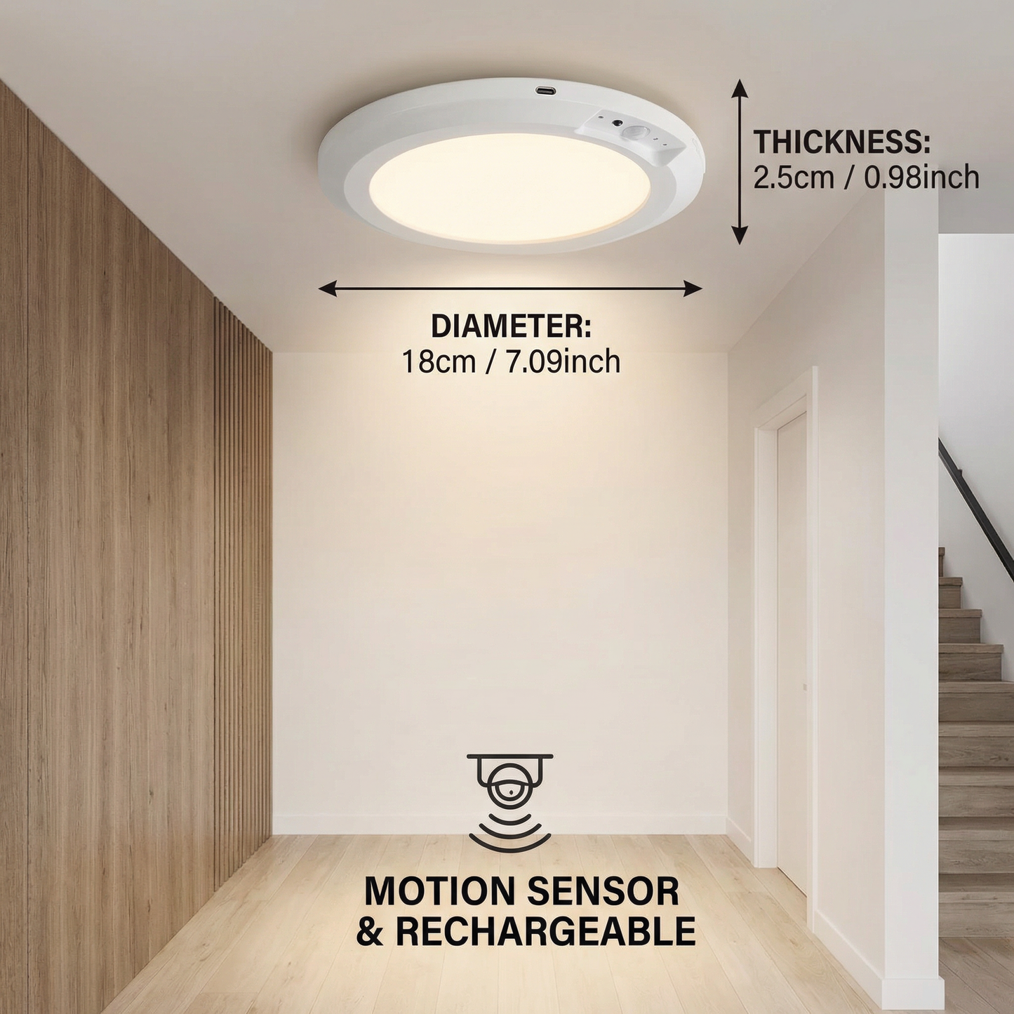 Dimmable Rechargeable Ceiling Light with Motion Sensor – Magnetic & Wireless