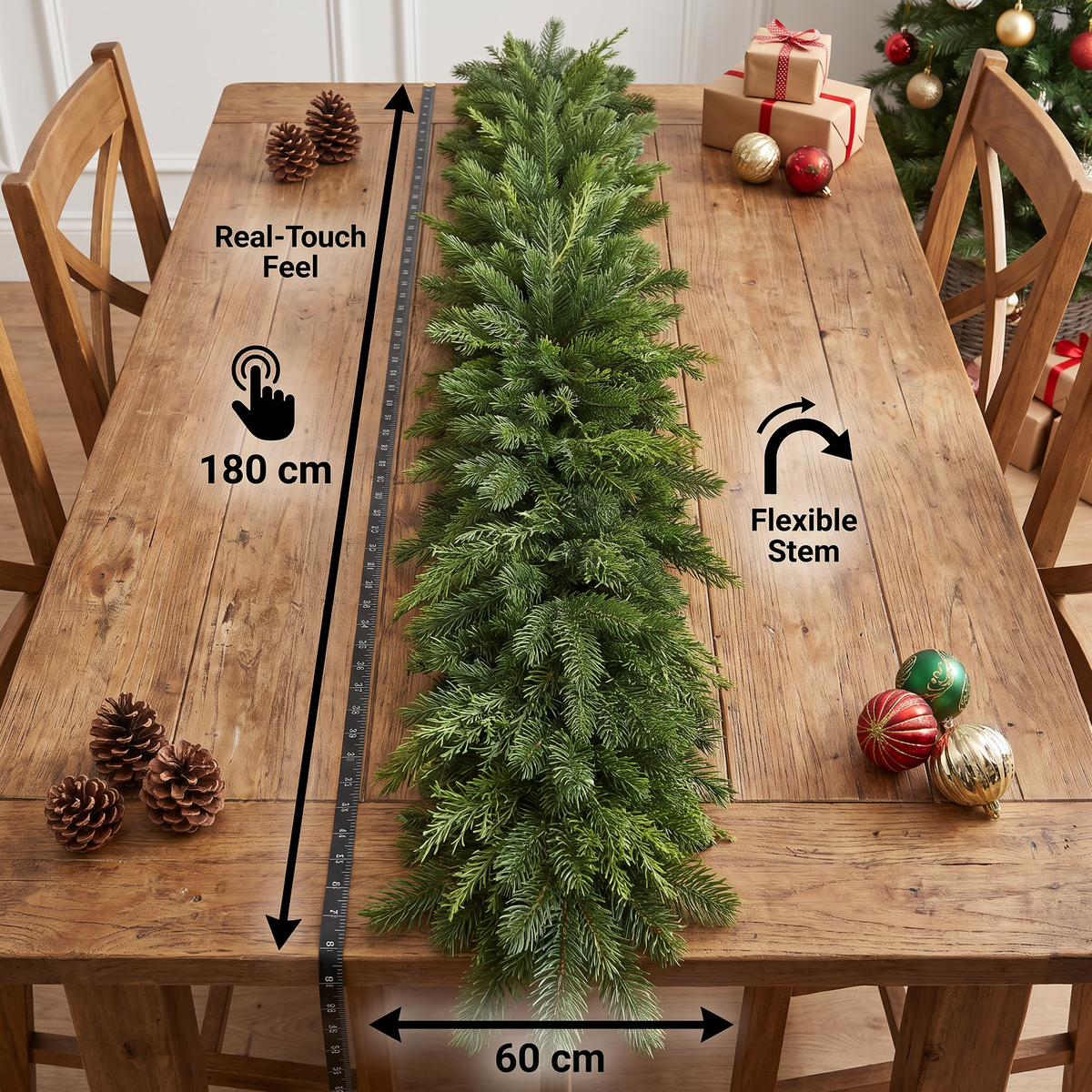 Real-Touch Artificial Cedar & Pine Garland with Pine Cones – Christmas Greenery Décor