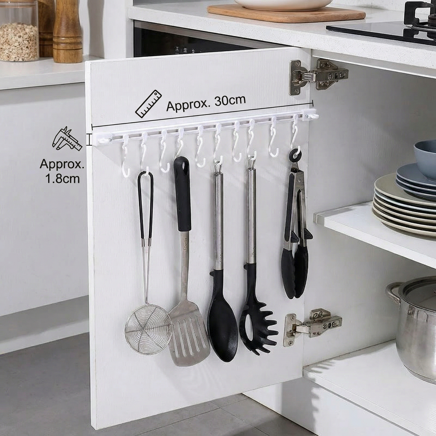 Self-Adhesive Hook Rail for Kitchen and Bathroom – Strong hold and no drilling required (2 pieces)