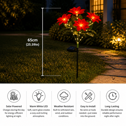 Solar Poinsettia Garden Lights with Red Flower Heads