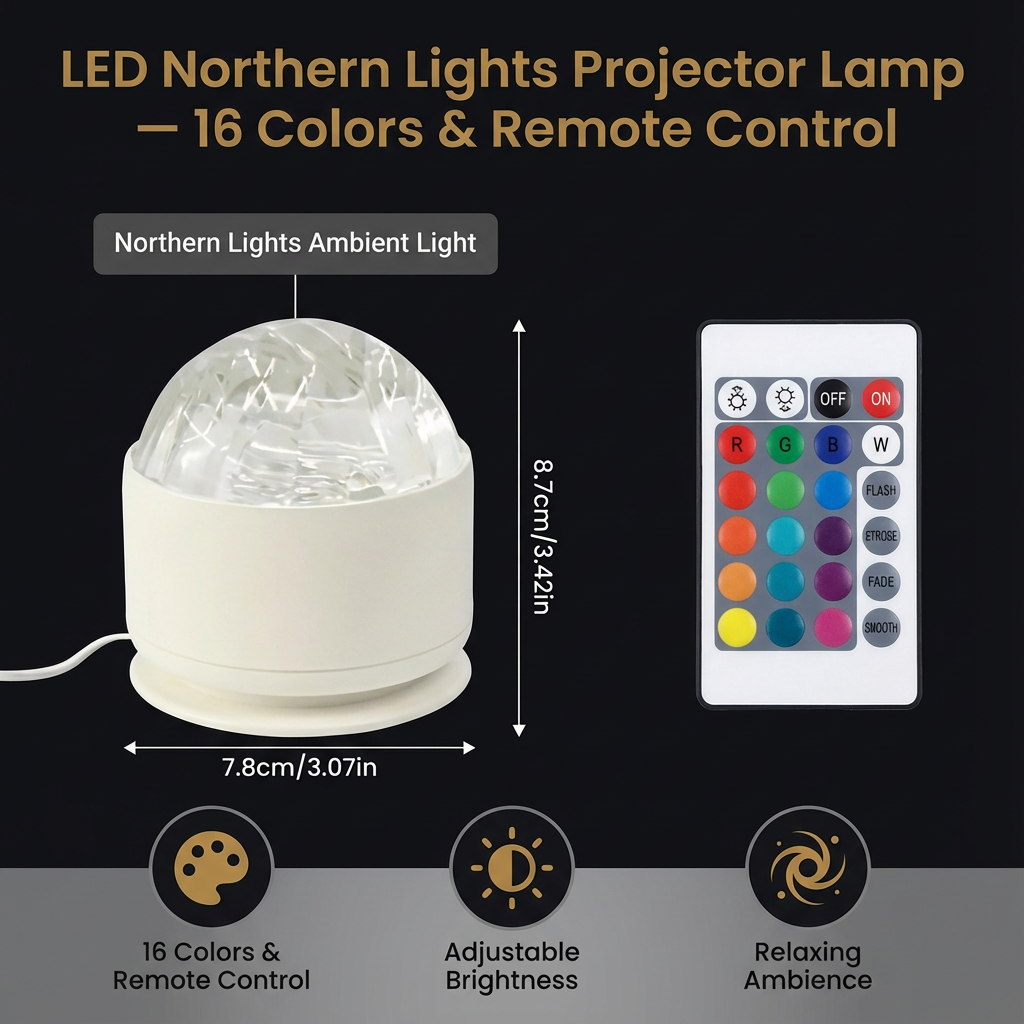 LED Northern Lights Projector Lamp – 16 Colors & Remote Control