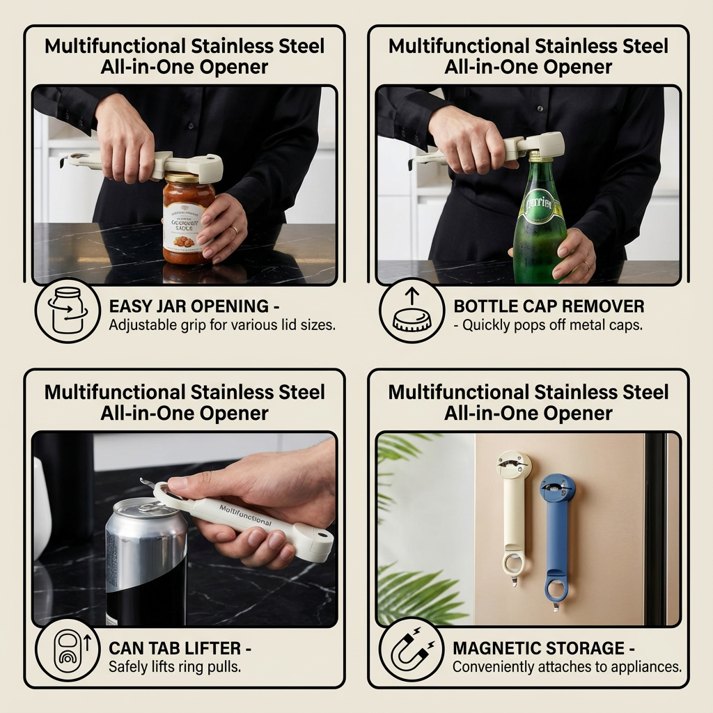 Multifunctional Stainless Steel All-in-One Opener