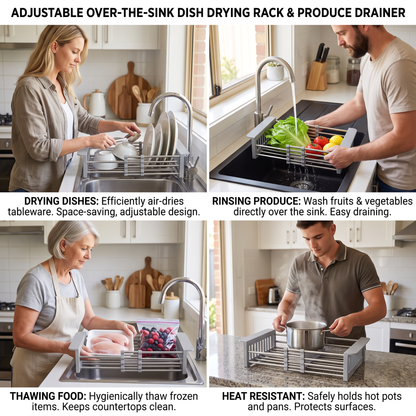 Adjustable Over-the-Sink Dish Drying Rack & Produce Drainer