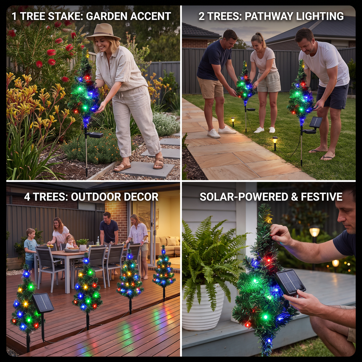 Solar Christmas Tree Stake Lights with Multicolor LEDs