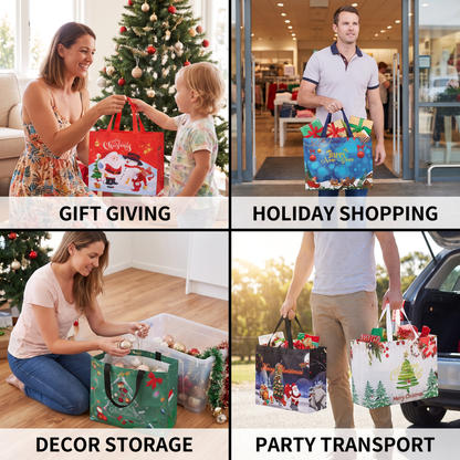 Reusable Christmas Gift Bags with Handles – Assorted Holiday Designs