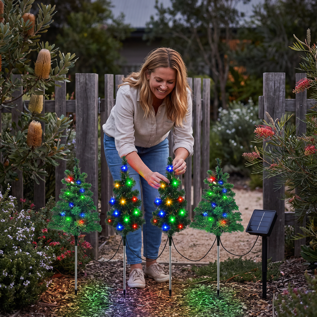 Solar Christmas Tree Stake Lights with Multicolor LEDs