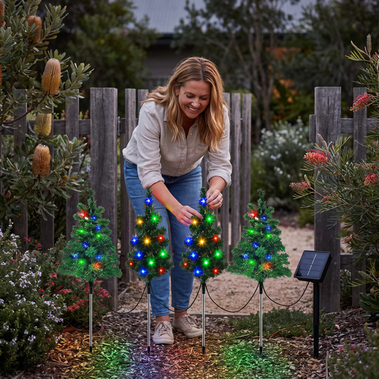 Solar Christmas Tree Stake Lights with Multicolor LEDs