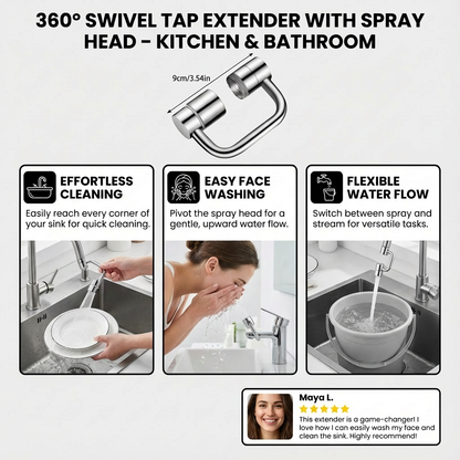 360° swivel tap extender with spray head – kitchen & bathroom use