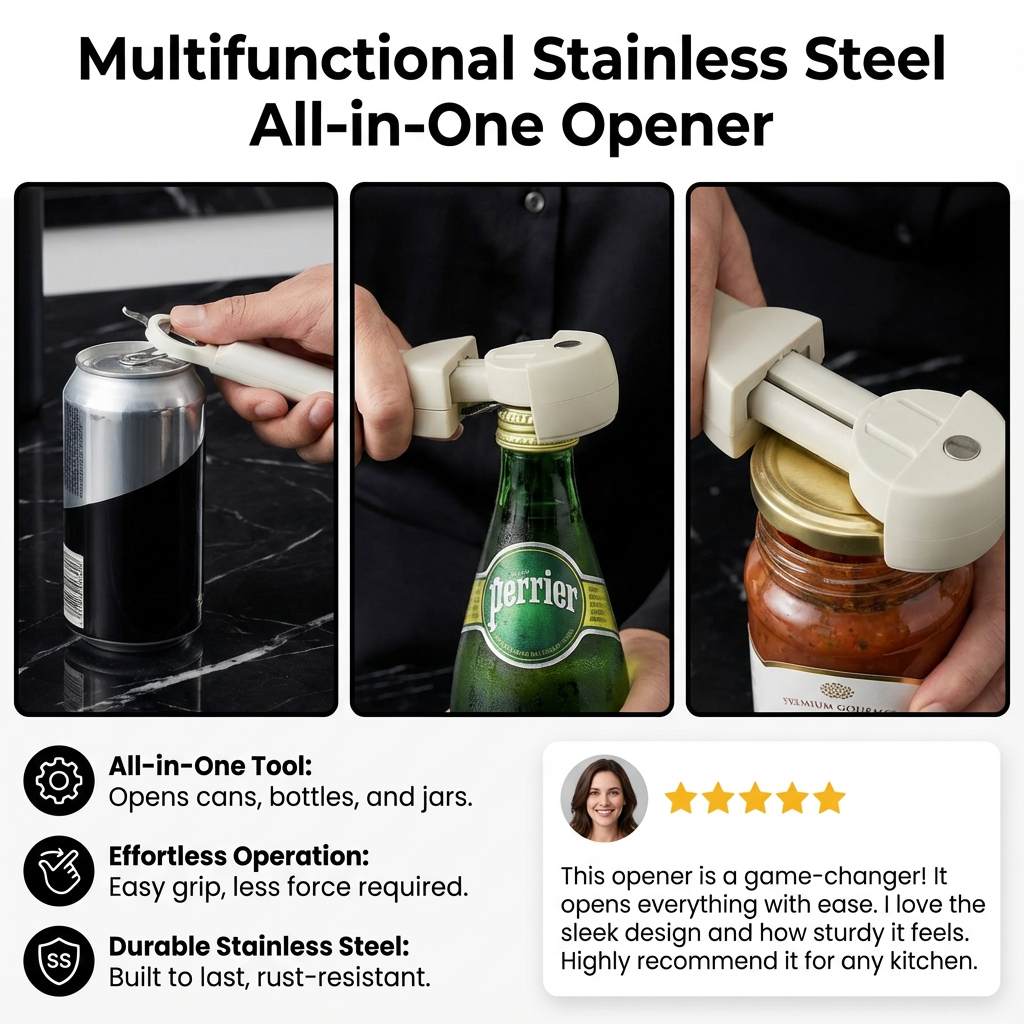 Multifunctional Stainless Steel All-in-One Opener