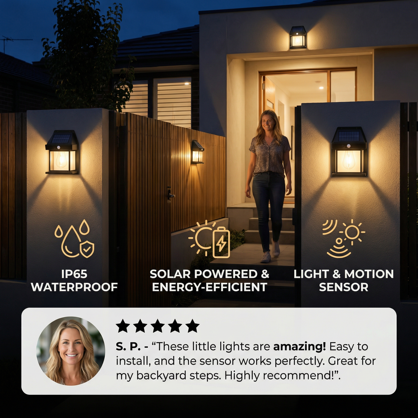 Solar LED Wall Light – Waterproof Outdoor Lamp with Light Sensor for Garden, Yard and Fence (2 pieces)