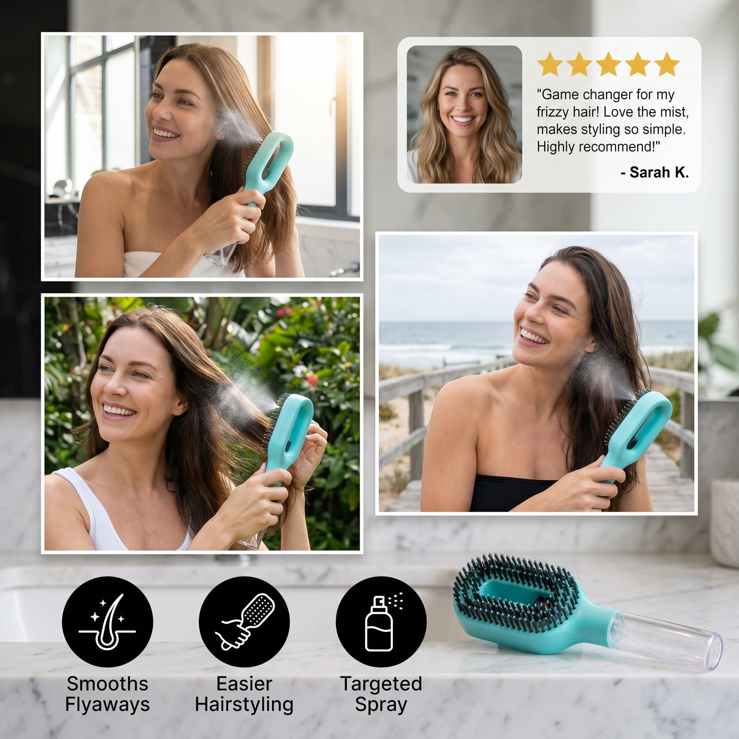 Anti-Frizz Spray Hair Brush – Smooths Flyaways and Makes Hairstyling Easier