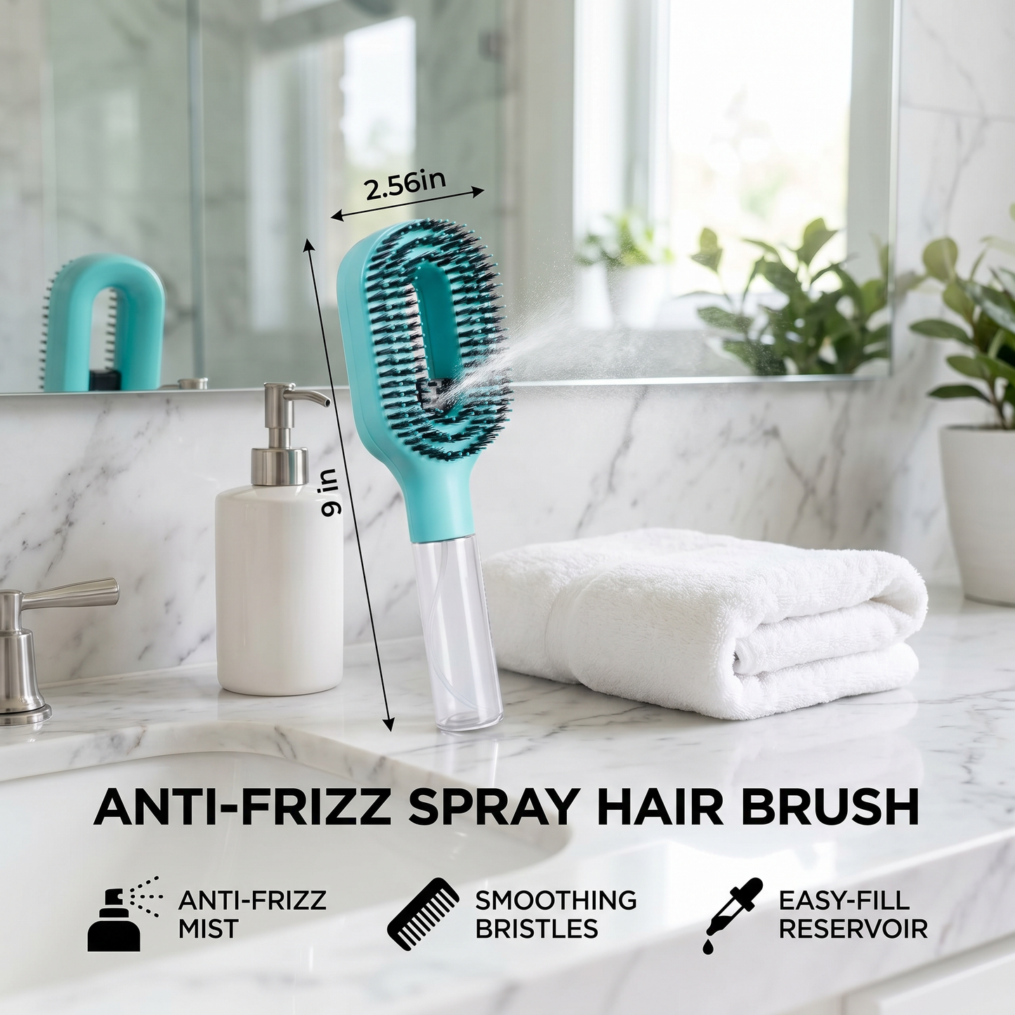 Anti-Frizz Spray Hair Brush – Smooths Flyaways and Makes Hairstyling Easier