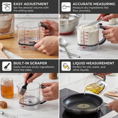 Adjustable Measuring Cup – Multifunctional Kitchen Tool with Scraper and Sealing Base