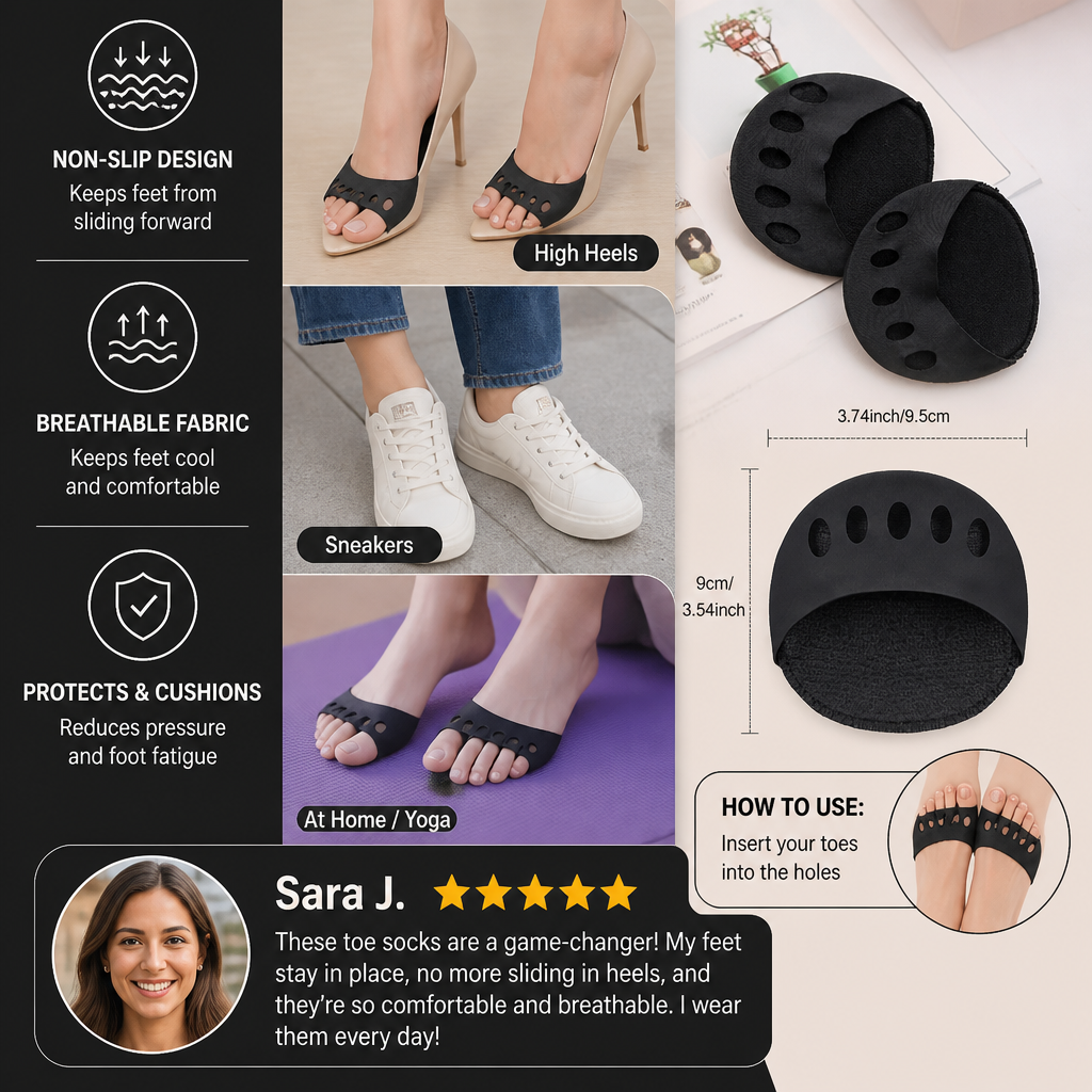 Women’s Toe Socks – Breathable Non-Slip Socks for High Heels & Maximum Comfort (4 pairs)