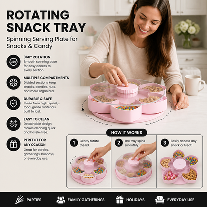 Rotating Snack Tray with Compartments – Spinning Serving Plate for Snacks & Candy