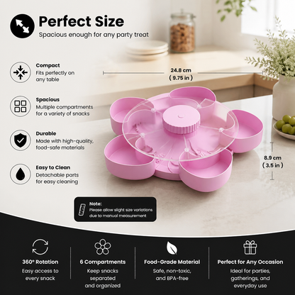Rotating Snack Tray with Compartments – Spinning Serving Plate for Snacks & Candy
