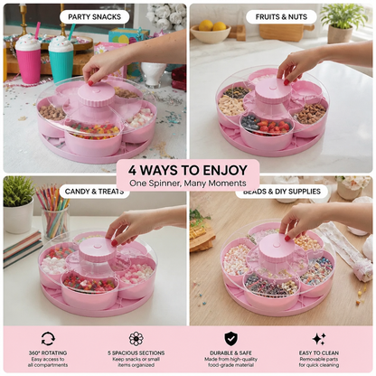 Rotating Snack Tray with Compartments – Spinning Serving Plate for Snacks & Candy