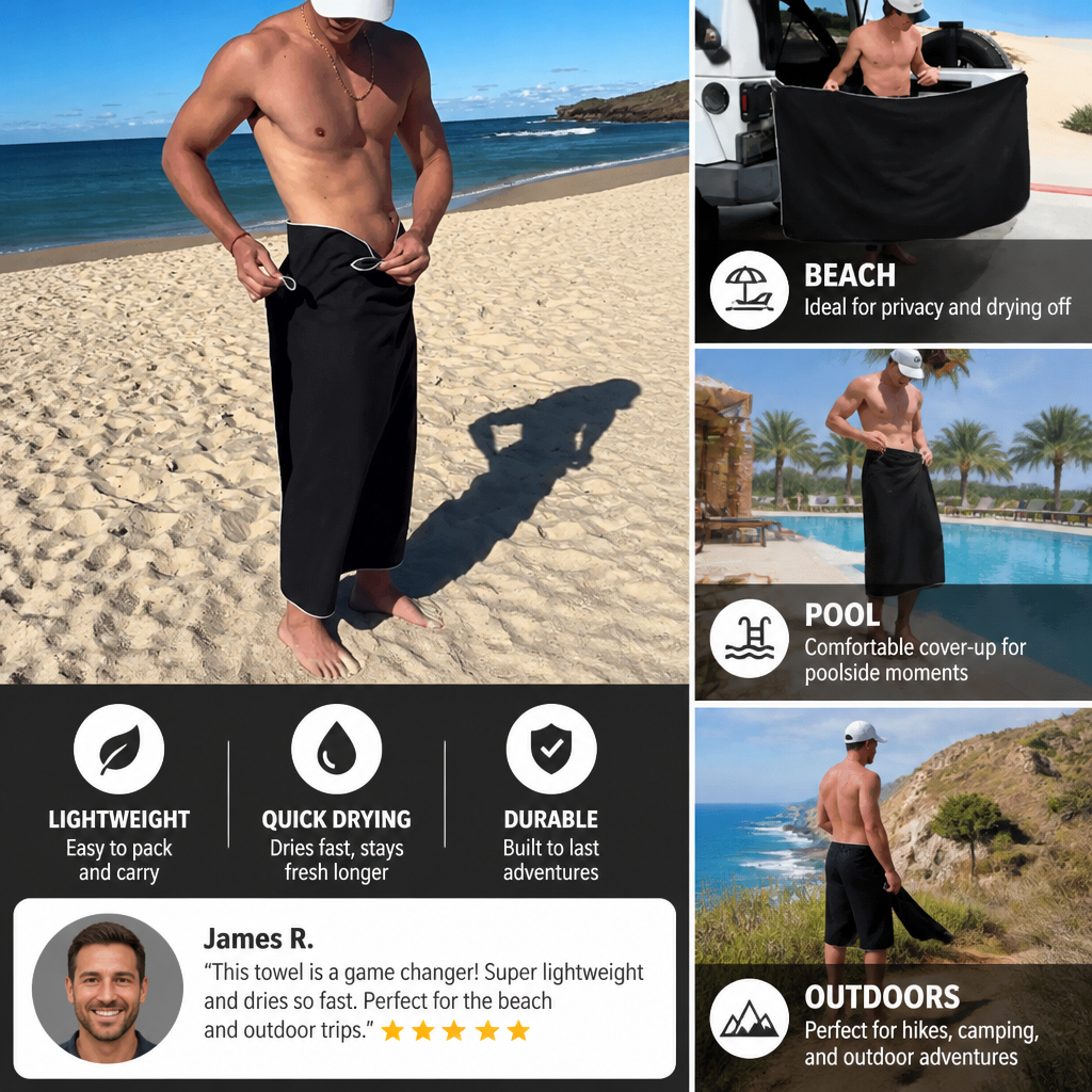 Extra Large Magnetic Bath Towel – Quick-Drying Beach and Bath Towel for Swimming and Outdoor Use