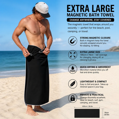 Extra Large Magnetic Bath Towel – Quick-Drying Beach and Bath Towel for Swimming and Outdoor Use