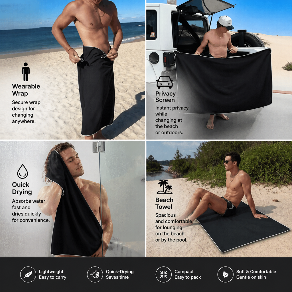Extra Large Magnetic Bath Towel – Quick-Drying Beach and Bath Towel for Swimming and Outdoor Use