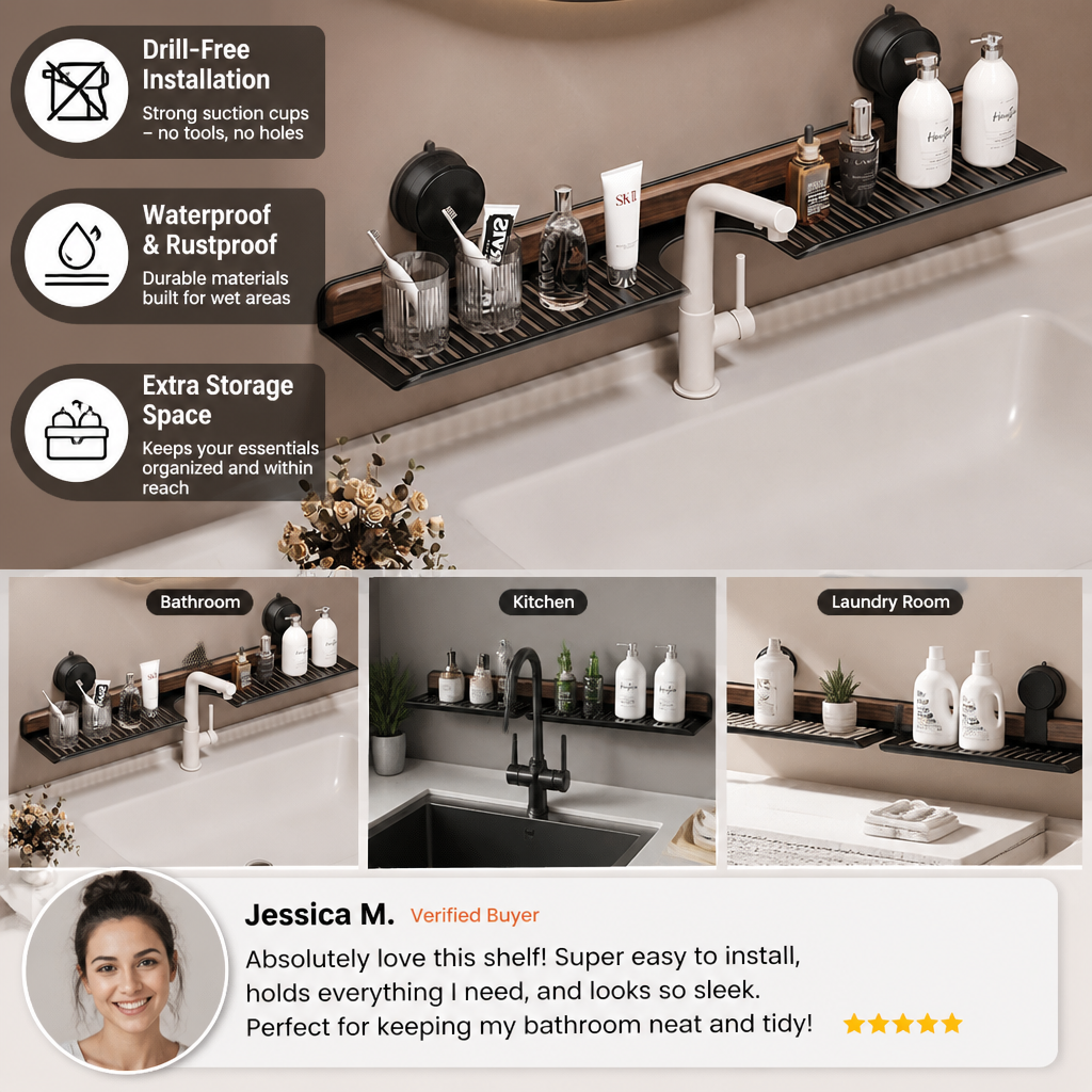 Modern Sink Shelf with Suction Cup – Drill-Free Storage Rack for a Beautiful Home