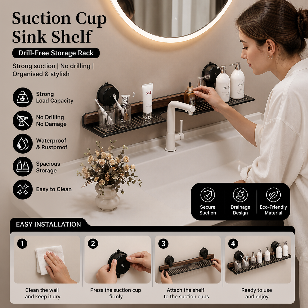 Modern Sink Shelf with Suction Cup – Drill-Free Storage Rack for a Beautiful Home