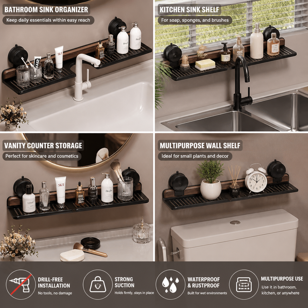 Modern Sink Shelf with Suction Cup – Drill-Free Storage Rack for a Beautiful Home