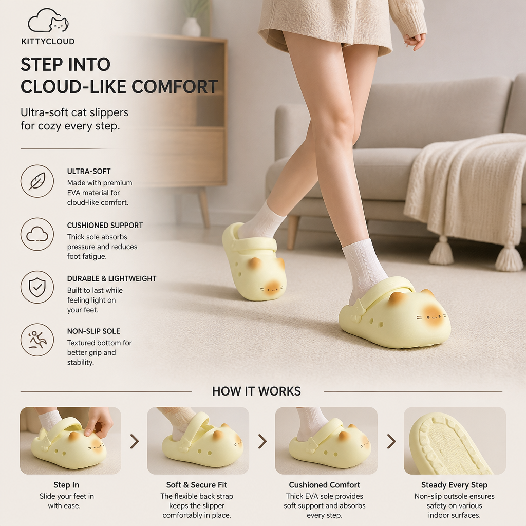 KittyCloud Comfort Clogs – Ultra-Soft Cat Slippers
