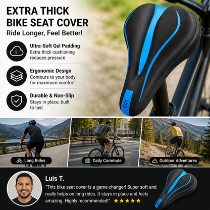 Extra Thick Anti Butt Pain Gel Bike Seat Cover – Soft Comfort Cushion