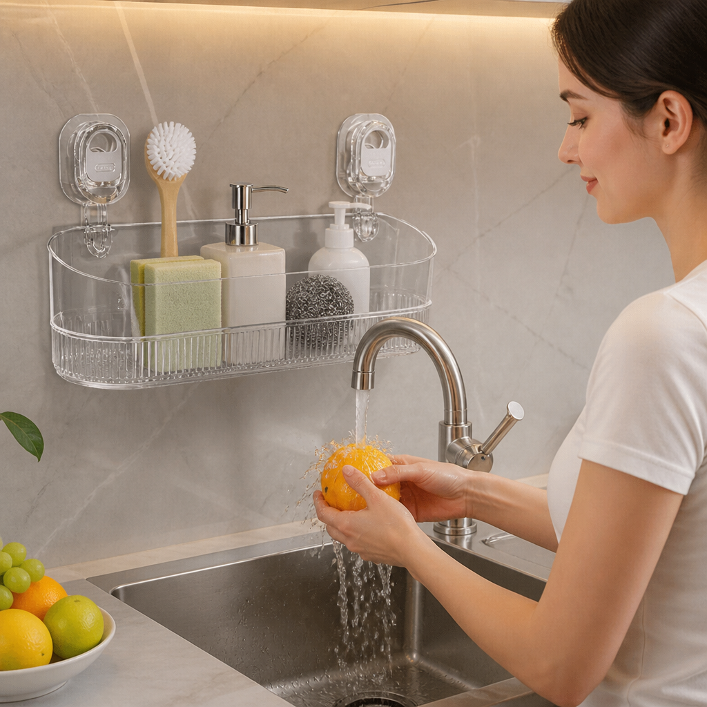 No-Drill Adhesive Suction Cup Shower & Bathroom Shelf