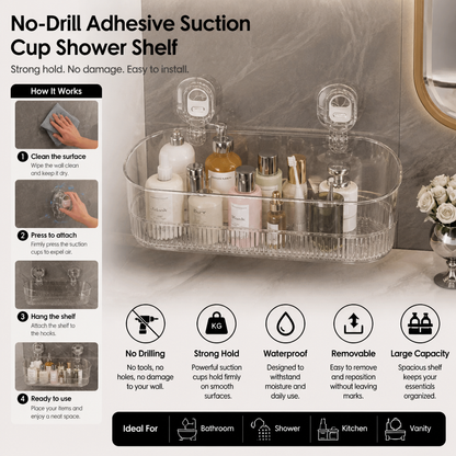 No-Drill Adhesive Suction Cup Shower & Bathroom Shelf