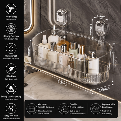 No-Drill Adhesive Suction Cup Shower & Bathroom Shelf