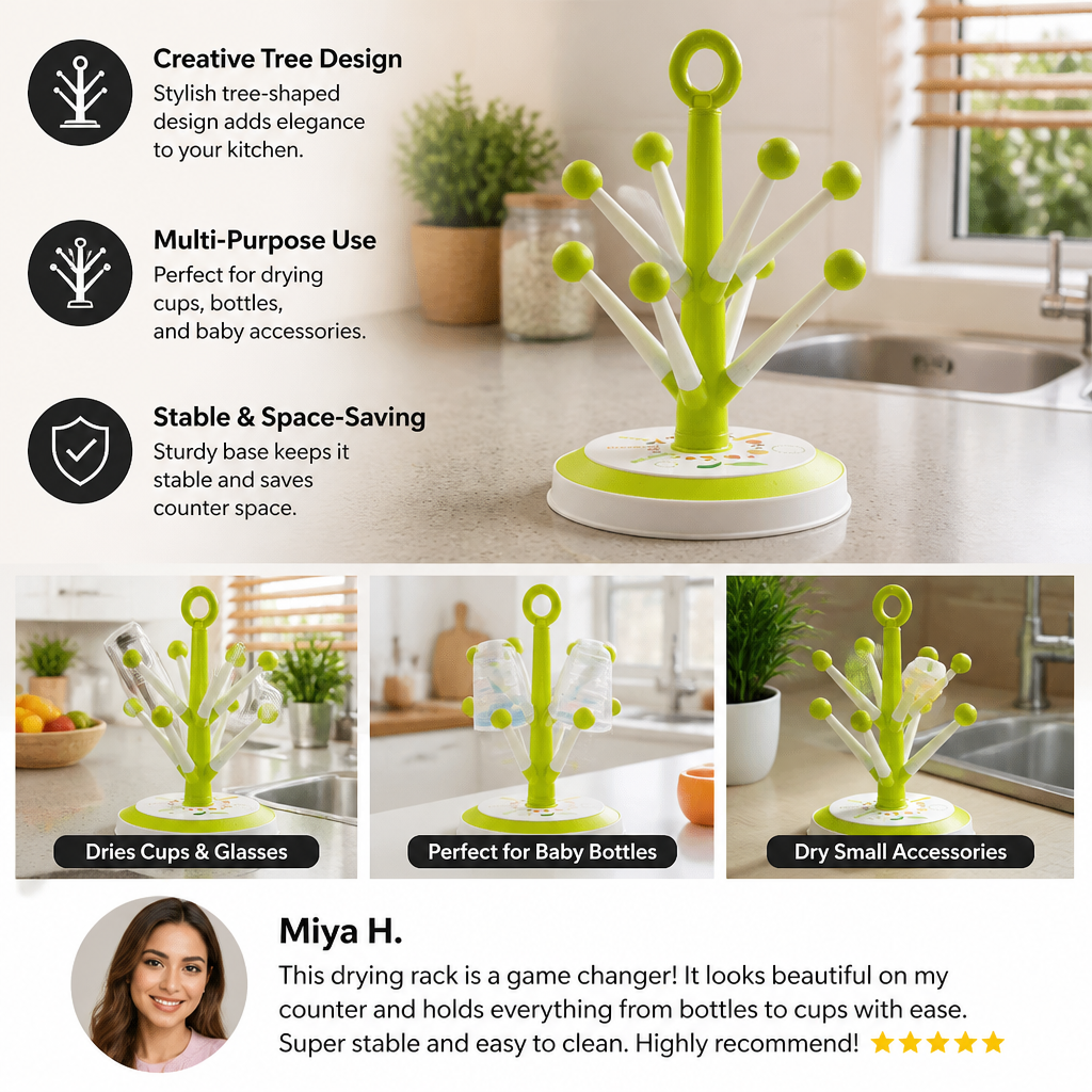 Multi Purpose Cup Drying Rack with Creative Tree Design for Kitchen Storage