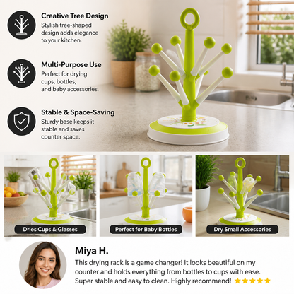 Multi Purpose Cup Drying Rack with Creative Tree Design for Kitchen Storage