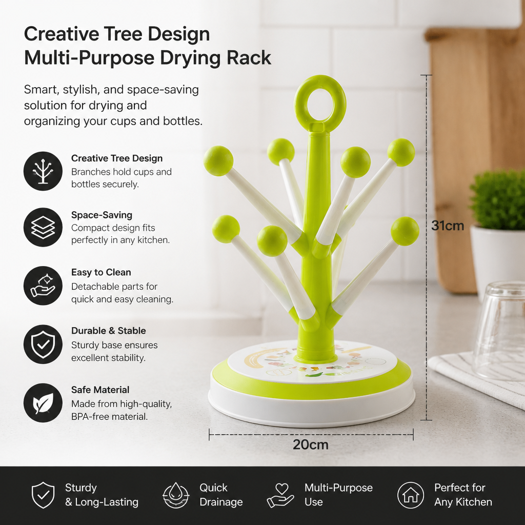 Multi Purpose Cup Drying Rack with Creative Tree Design for Kitchen Storage