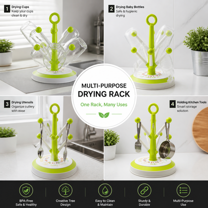 Multi Purpose Cup Drying Rack with Creative Tree Design for Kitchen Storage