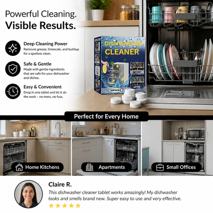 Dishwasher Cleaning Tablets for Deep Cleaning & Grease Removal - Made with gentle Ingredients