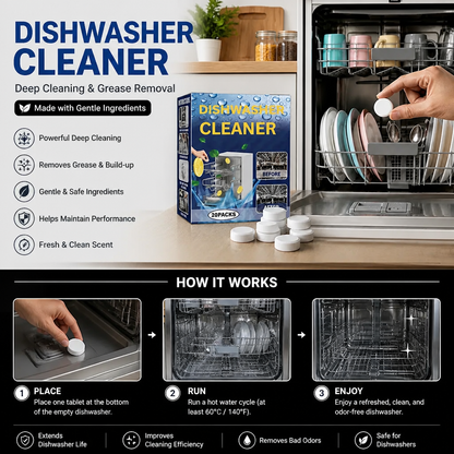 Dishwasher Cleaning Tablets for Deep Cleaning & Grease Removal - Made with gentle Ingredients