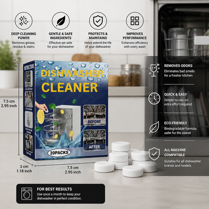 Dishwasher Cleaning Tablets for Deep Cleaning & Grease Removal - Made with gentle Ingredients