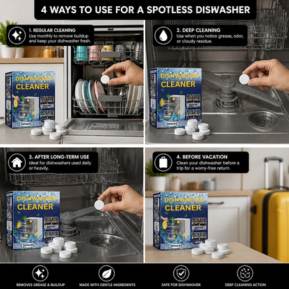 Dishwasher Cleaning Tablets for Deep Cleaning & Grease Removal - Made with gentle Ingredients