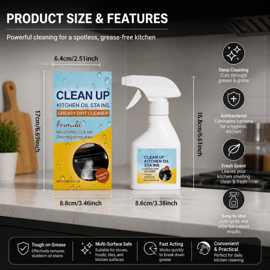 Kitchen Degreaser Spray – Antibacterial Grease Remover with Fresh Scent