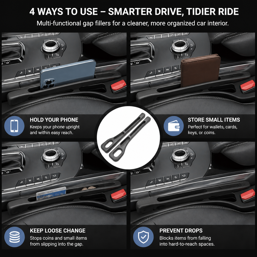 Universal Car Seat Gap Filler with Storage Function for a Cleaner Interior