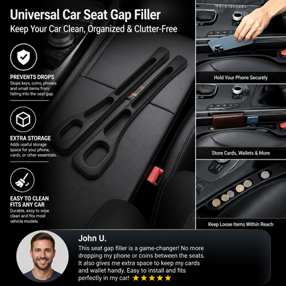 Universal Car Seat Gap Filler with Storage Function for a Cleaner Interior
